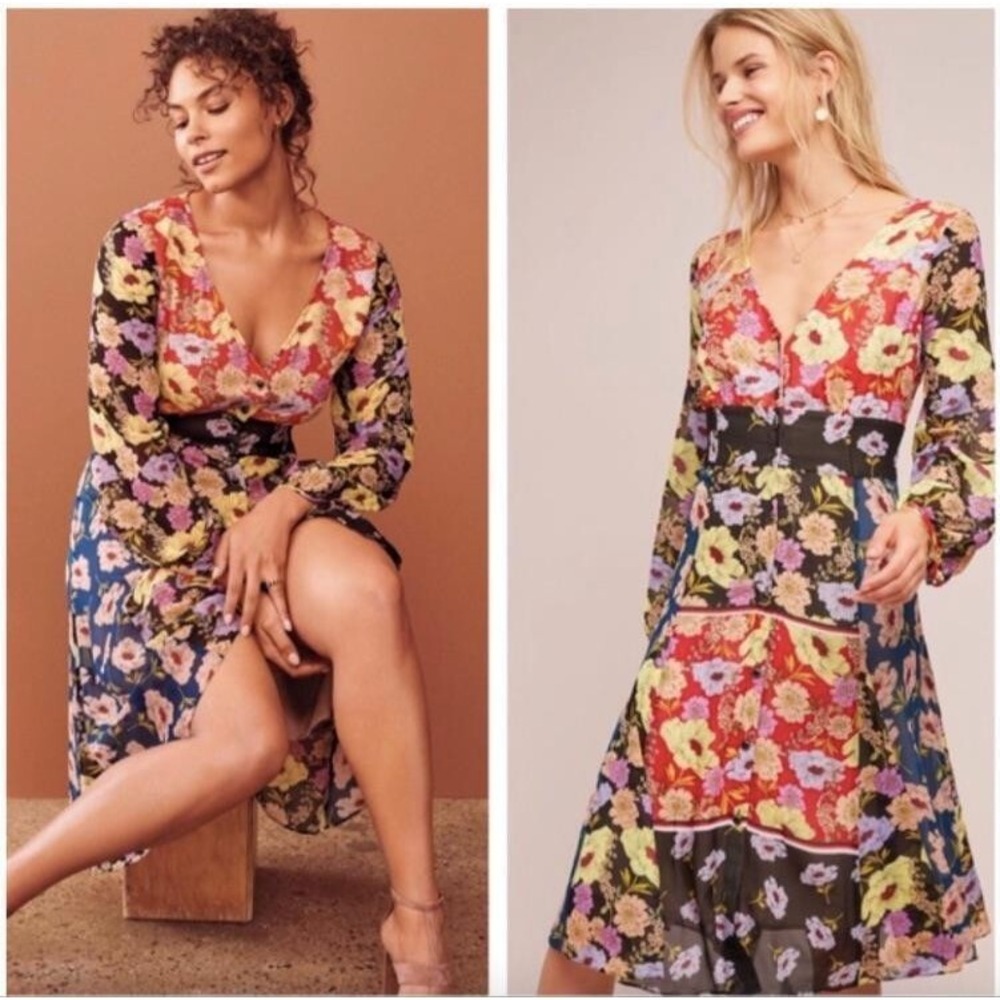 Anthropologie Maeve Dress Size 0P Gardenia Multicolor Floral Fit Flare